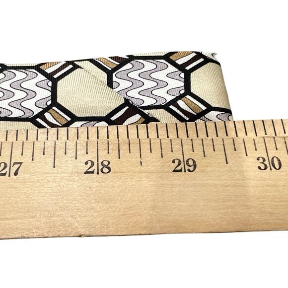 Emilio Pucci Yellow Gray Zig Zag Octagon Geometric Luxury 100% Silk Necktie Tie - Picture 6 of 7